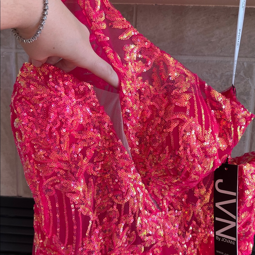 Fuchsia Sequin One Shoulder Gown 39384 - Picture 8 of 11